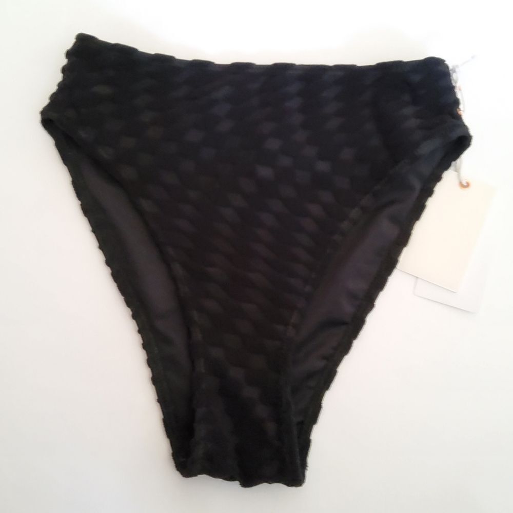 Good American Faux Velvet Diamond High Waist Bikini Swimsuit Bottom XS Black